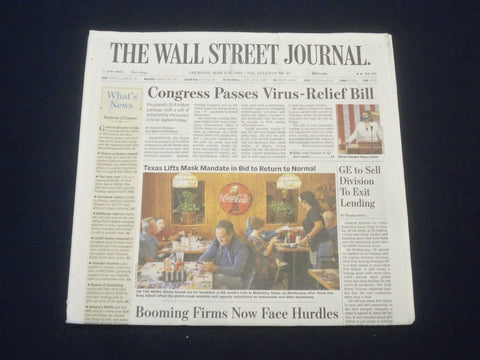2021 MARCH 11 THE WALL STREET JOURNAL - CONGRESS PASSES VIRUS-RELIEF BILL