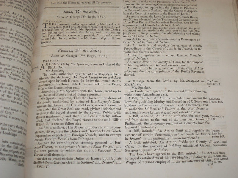 1823 JOURNALS OF THE HOUSE OF COMMONS - KING GEORGE IV 4TH YEAR REIGN - KD 4H