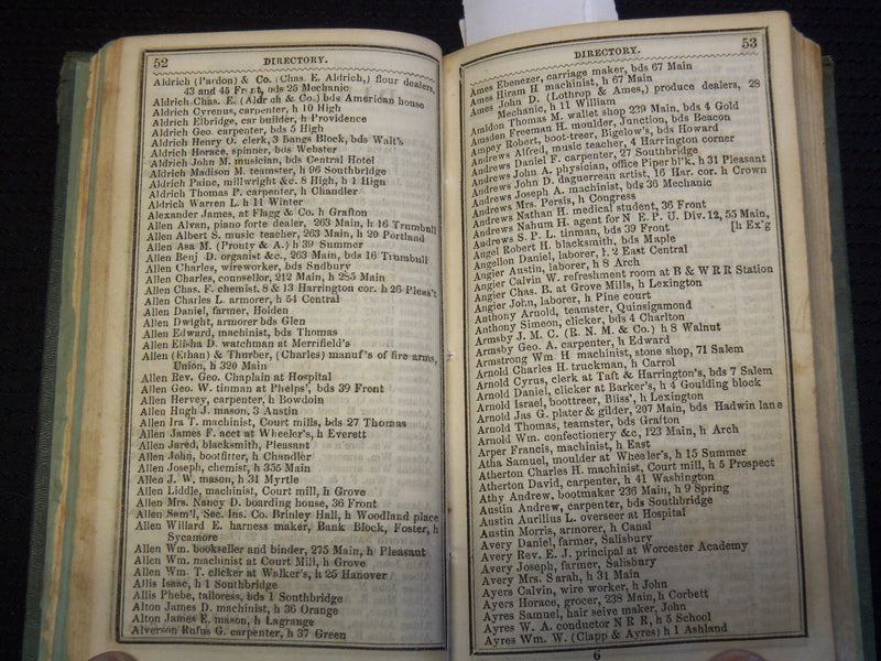1854 WORCESTER ALMANAC DIRECTORY AND BUSINESS ADVERTISER - HENRY HOWLAND- J 9285