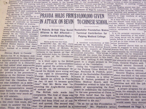 1947 JANUARY 24 NEW YORK TIMES - PRAVDA ATTACK ON BEVIN FIRM - NT 3421