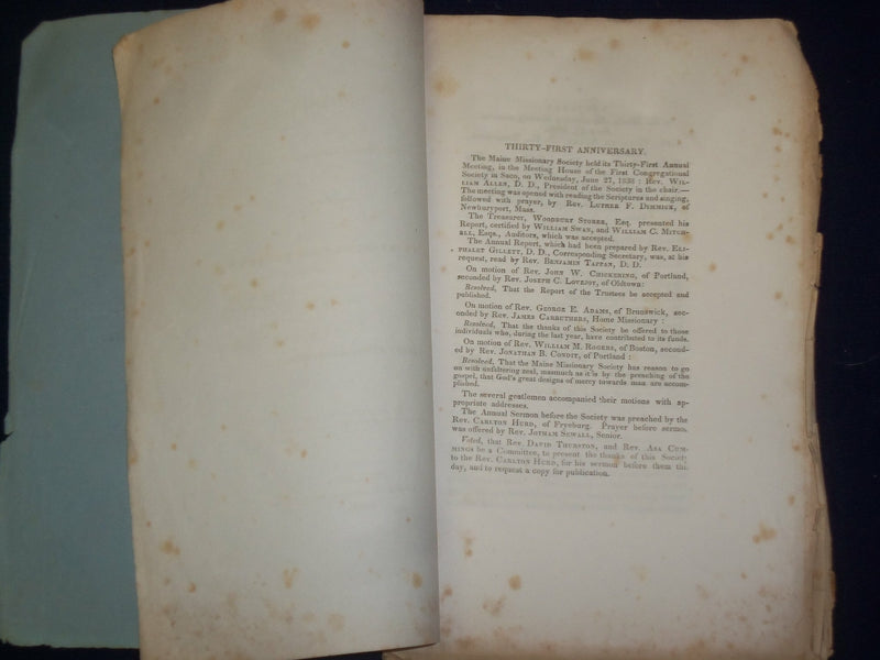 1838 MAINE MISSIONARY SOCIETY SERMON BY CARLTON HURD - J 4583