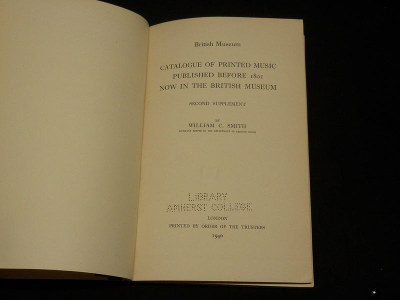 1940 PRINTED MUSIC BEFORE 1801 BOOK - BRITISH MUSEUM -SECOND SUPPLEMENT- KD 6575
