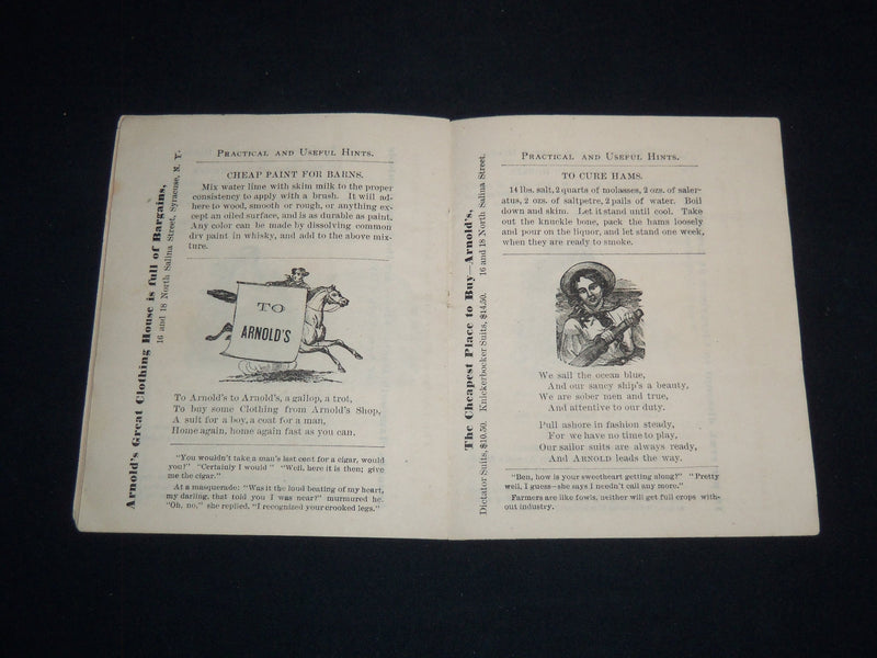 1800'S ARNOLD'S HINTS PRACTICAL AND USEFUL - SYRACUSE NEW YORK - J 9024