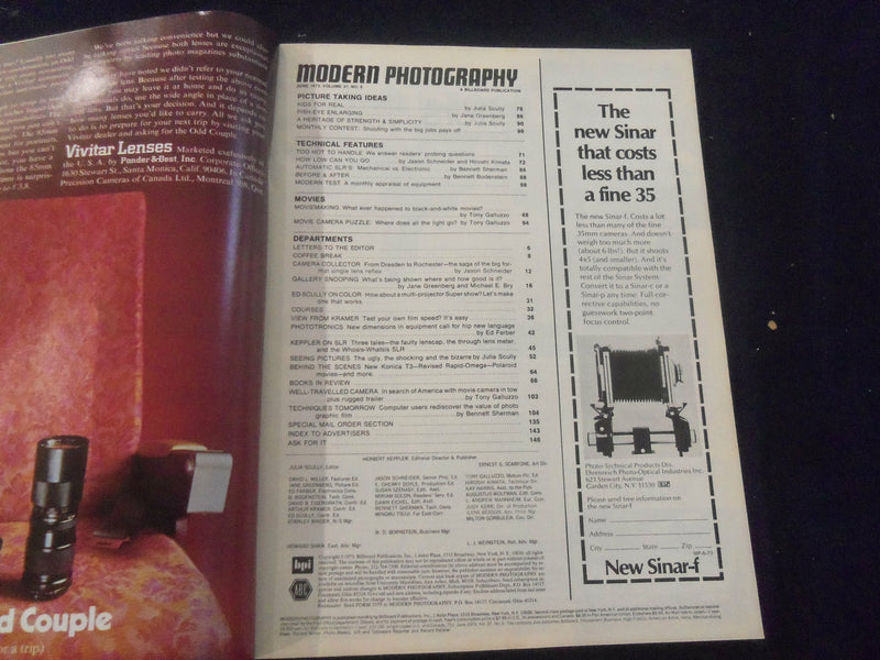 1973 JUNE MODERN PHOTOGRAPHY MAGAZINE - GREAT COVER, PHOTOS & ADS - SP 4713M