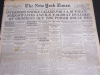 1919 AUGUST 17 NEW YORK TIMES - INTERBORO STRIKE CALLED FOR 4AM TODAY - NT 6958