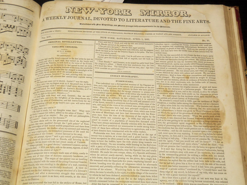 1839-1837 NEW YORK MIRROR AND LADIES GAZETTE BOUND VOLUME - R 89Q