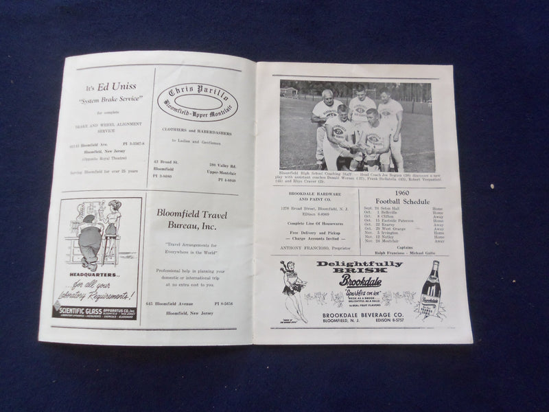 1960 OCT 1 HIGH SCHOOL FOOTBALL PROGRAM - BLOOMFIELD HS VS. BELLEVILLE - J 8448