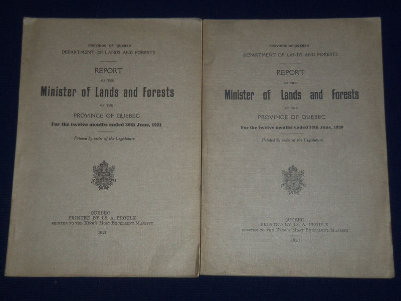 1920-1921 REPORT OF THE MINISTER OF LANDS & FORESTS OF QUEBEC LOT OF 2 - II 6157