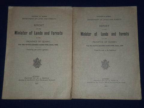 1920-1921 REPORT OF THE MINISTER OF LANDS & FORESTS OF QUEBEC LOT OF 2 - II 6157