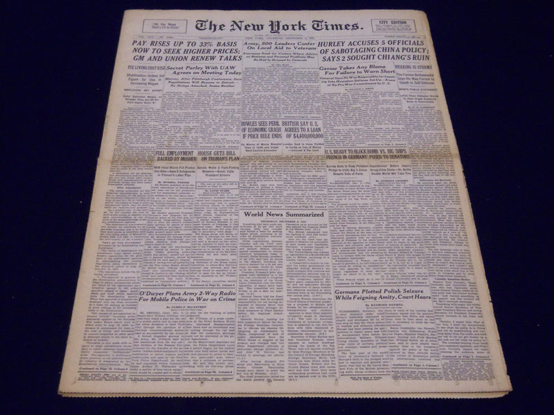 1945 DEC 6 NEW YORK TIMES HURLEY ACCUSES 5 OFFICIALS SABOTAGING POLICY - NT 291