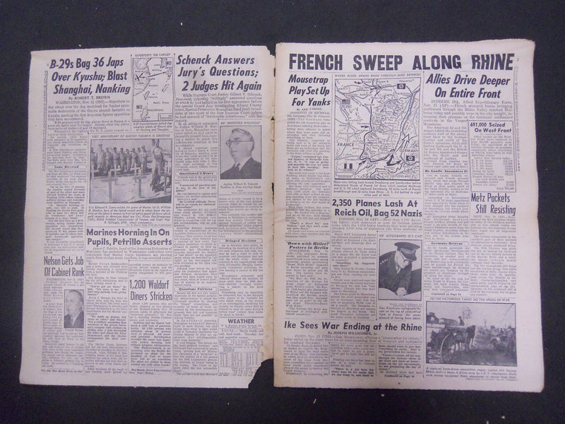 1944 NOVEMBER 22 NEW YORK DAILY MIRROR-ALLIES SLICE DEEPER INTO GERMANY- NP 2216