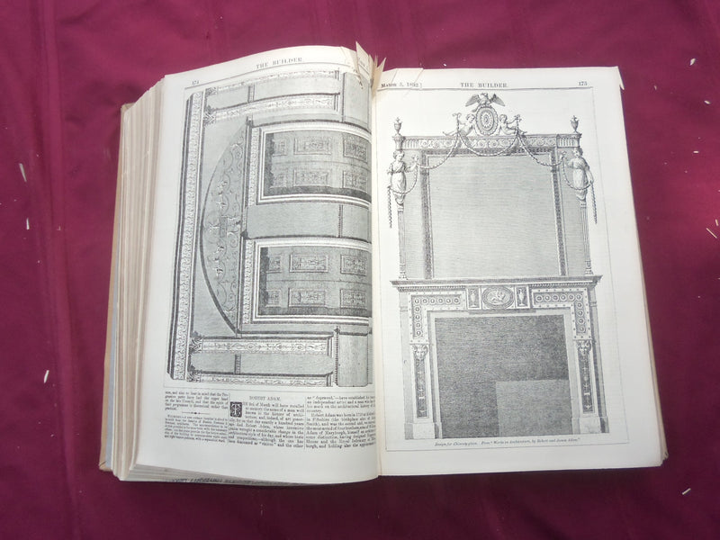1892 JAN-DEC THE BUILDER U. K. MAGAZINE BOUND VOLUMES - 2 VOLS - FOLD OUTS- C 12