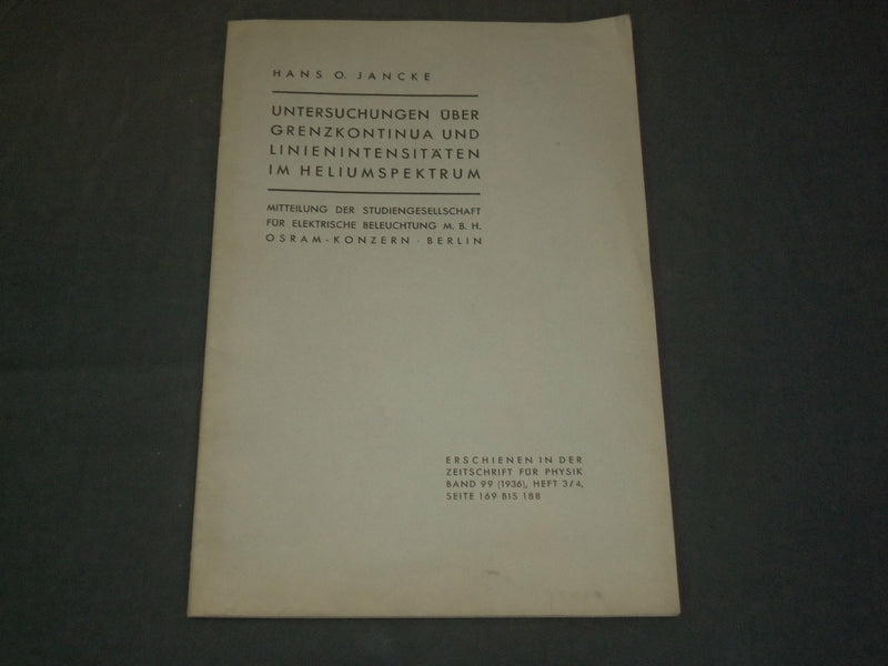 1936 UNTERSUCHUNGEN UBER GRENZKONTINUA GERMAN BOOK BY HANS O. JANCKE - J 5925