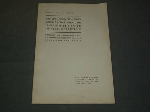 1936 UNTERSUCHUNGEN UBER GRENZKONTINUA GERMAN BOOK BY HANS O. JANCKE - J 5925