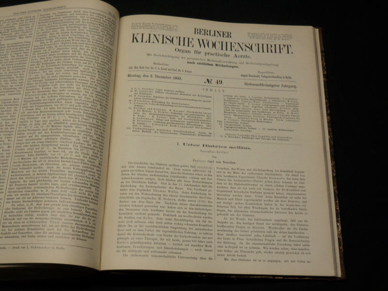 1900 JAN-DEC BERLINER KLINISCHE WOCHENSCHRIFT MAGAZINE BOUND VOLUME - KD 3644B