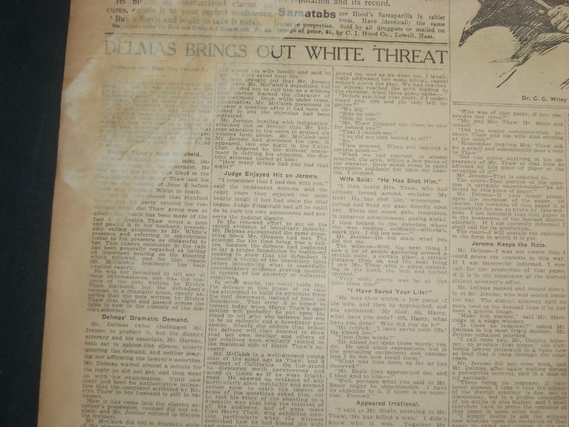 1907 FEBRUARY 7 THE BOSTON HERALD- DELMAS BRINGS OUT WHITE THREAT TO KILL- BH 32