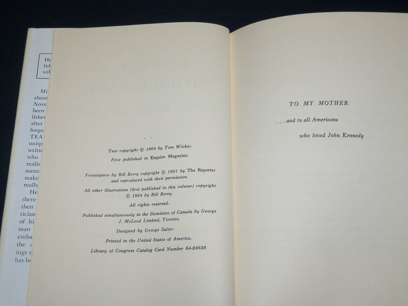 1964 KENNEDY WITHOUT TEARS HARDCOVER BOOK INSCRIBED BY TOM WICKER - D 522