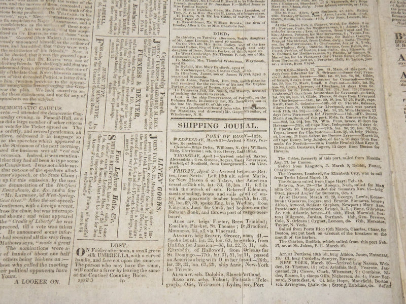 1824 APRIL 3 COLUMBIAN CENTINEL NEWSPAPER - GREAT ELECTION AT HAND - NP 3878H