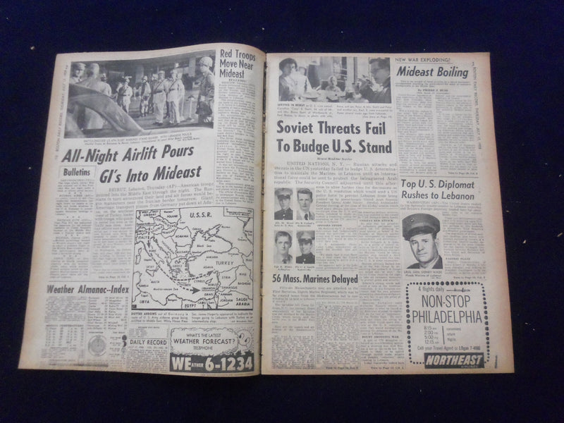 1958 JULY 17 BOSTON DAILY RECORD NEWSPAPER- U.S. ATOM TROOPS IN MIDEAST -NP 6358