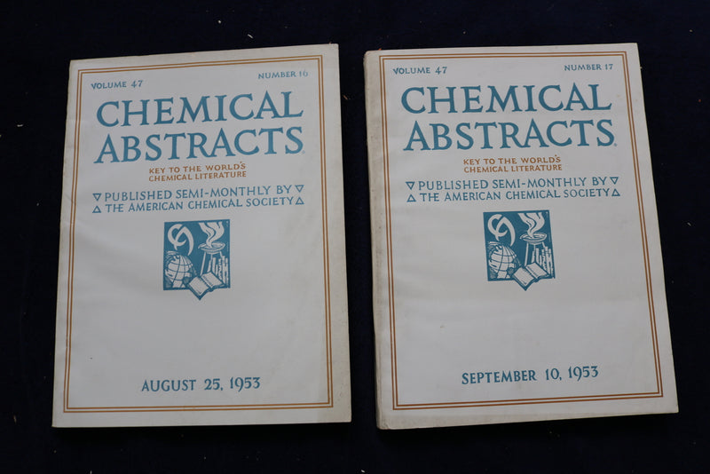 1953 CHEMICAL ABSTRACTS SEMI-MONTHLY MAGAZINE-LOT OF 21 -VOL. 47 #S 2-22 -O 3377