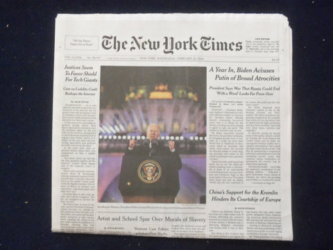 2023 FEB 22 NEW YORK TIMES - A YEAR IN, BIDEN ACCUSES PUTIN OF BROAD ATROCITIES