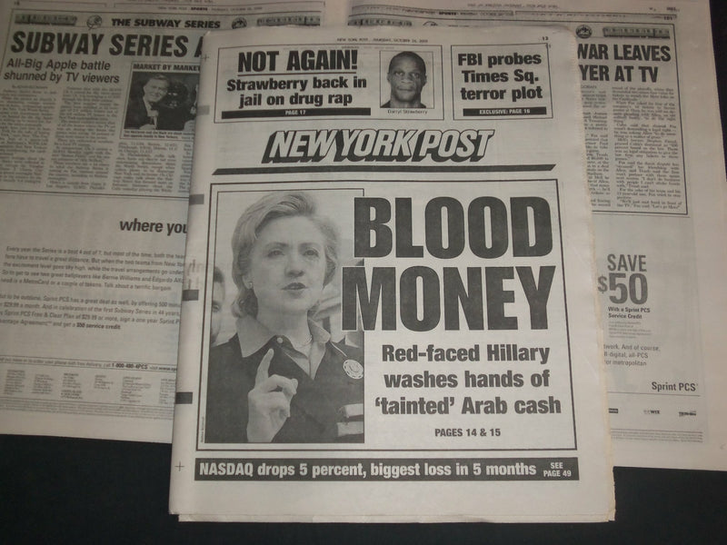 2000 OCT 26 NEW YORK POST NEWSPAPER-YANKEES BEAT METS WORLD SERIES GM 3-NP 4141