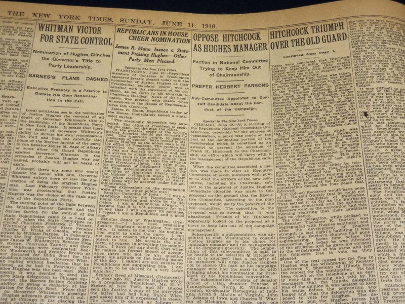1916 JUNE 11 NEW YORK TIMES - HUGHES ACCEPTS REPUBLICAN NOMINATION - NT 8611