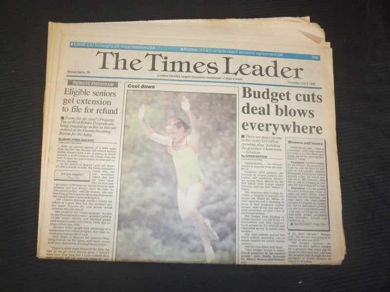 1992 JULY 2 WILKES-BARRE TIMES LEADER - BUDGET CUTS DEAL BLOWS - NP 7537