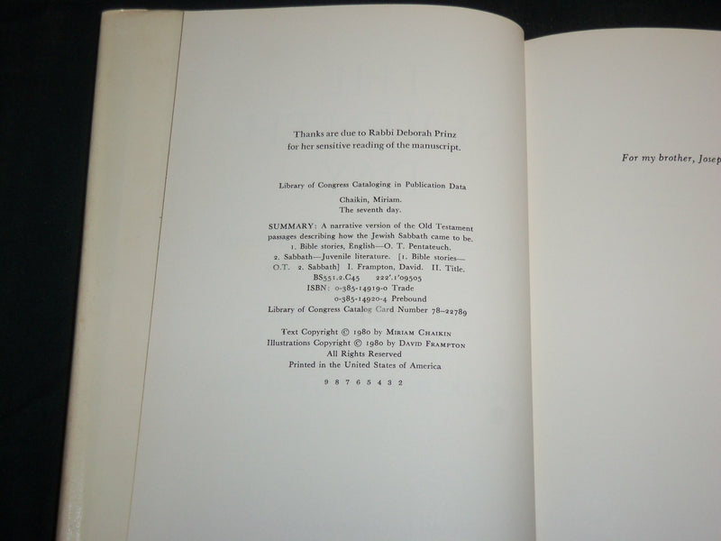 1980 THE SEVENTH DAY STORY OF THE JEWISH SABBATH BOOK BY MIRIAM CHAIKIN- KD 6732