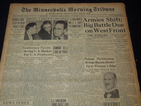 1939 SEPTEMBER 23 MINNEAPOLIS MORNING TRIBUNE - ARMIES SHIFT WEST FRONT- NT 9539