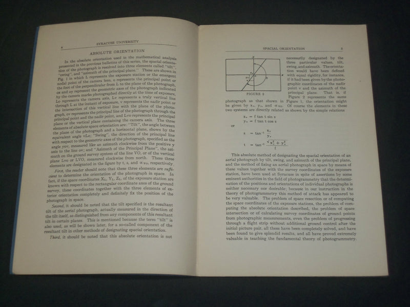 1936 THE SPACIAL ORIENTATION OF AERIAL PHOTOGRAPHS BOOK BY EARL CHURCH - J 5937