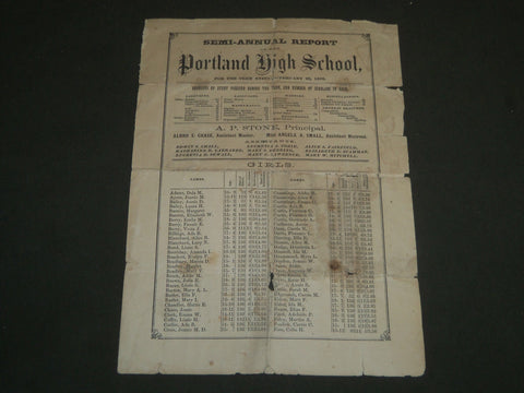 1870 PORTLAND HIGH SCHOOL SEMI-ANNUAL REPORT - BOYS & GIRLS - J 4681