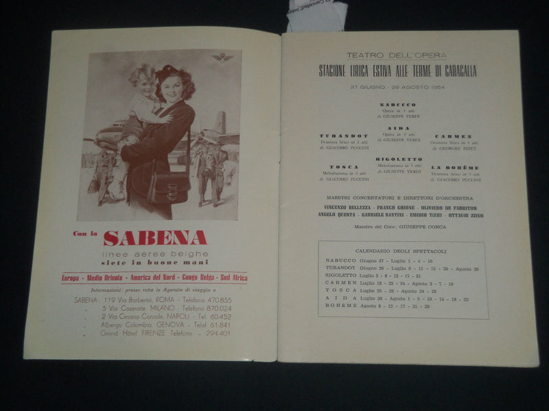 1954 TERME DI CARACALLA ITALIAN PROGRAM LOT OF 2 - TURANDOT - PUCCINI - J 4280