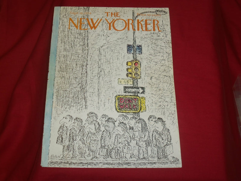 1974 SEPTEMBER 16 NEW YORKER MAGAZINE FRONT COVER ONLY - GREAT ART FOR FRAMING