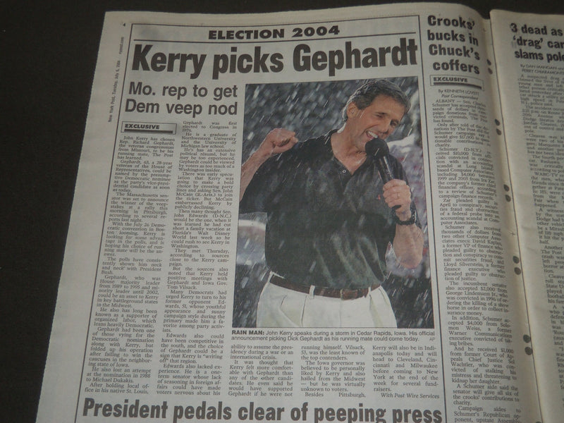 2004 JULY 6 NEW YORK POST NEWSPAER - JOHN KERRY'S CHOICE - GEPHARDT - NP 2619