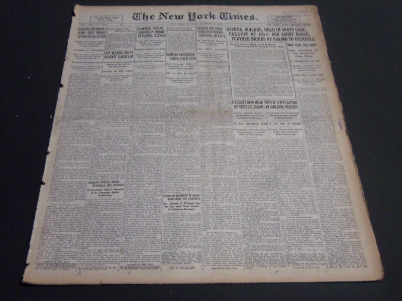 1920 NOVEMBER 6 NEW YORK TIMES - BACKER BUILDER HELD IN GRAFT CASE - NT 6733