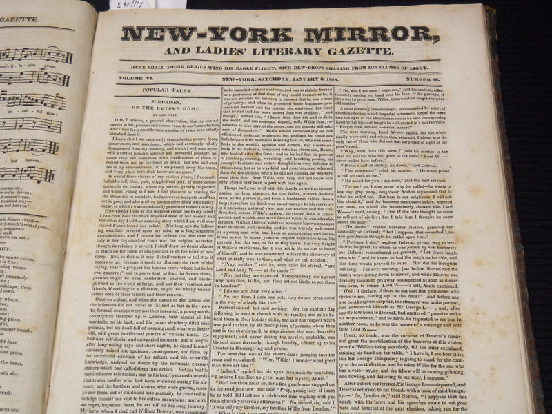 1828-1829 NEW YORK MIRROR AND LADIES GAZETTE BOUND VOLUME - SHELLEY - R 89P