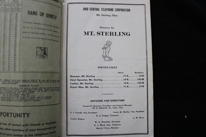 1950 SEPTEMBER MT. STERLING TELEPHONE DIRECTORY - STERLING, OHIO - K 3557