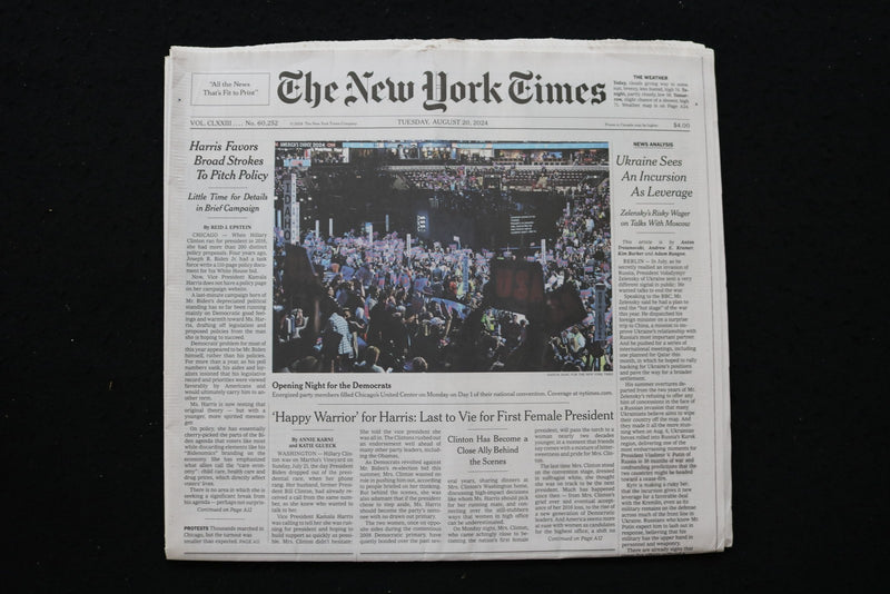 2024 AUGUST 20 NEW YORK TIMES - HARRIS FAVORS BROAD STROKES TO PITCH POLICY