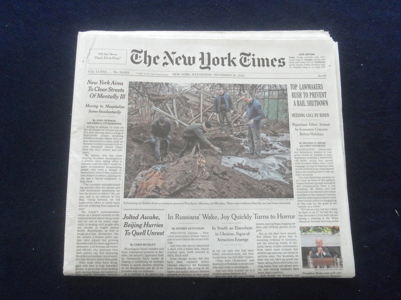 2022 NOVEMBER 30 NEW YORK TIMES - TOP LAWMAKERS RUSH TO PREVENT A RAIL SHUTDOWN