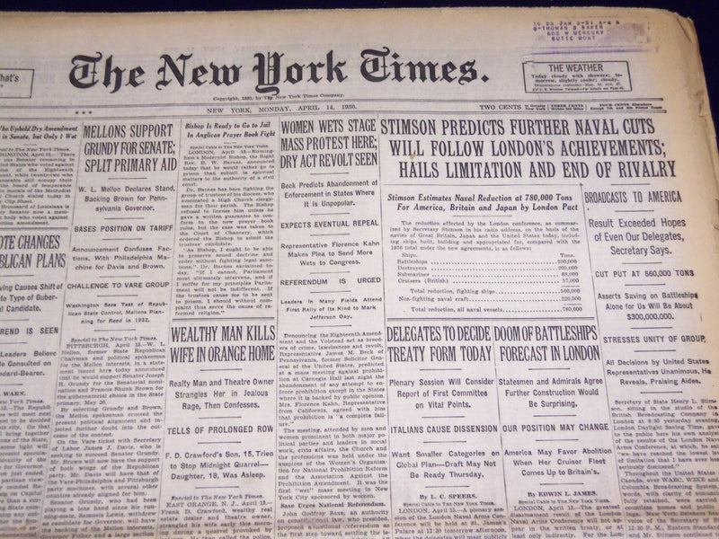 1930 APRIL 14 NEW YORK TIMES - WOMEN WETS PROTEST HERE - NT 3894