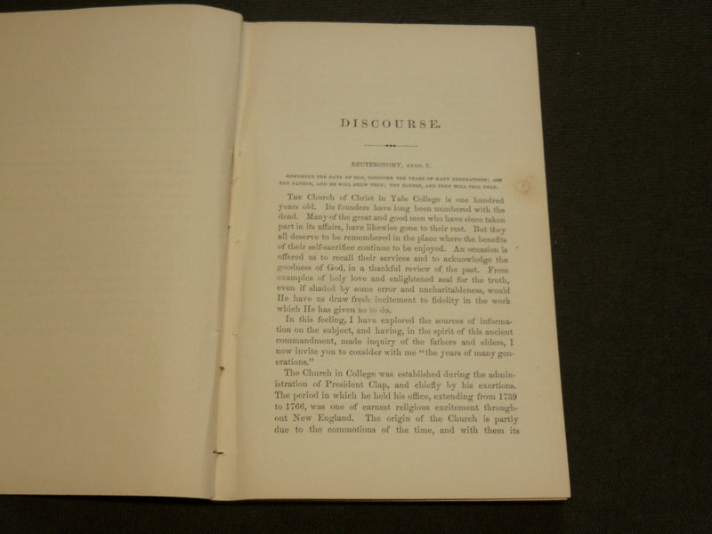1858 CHURCH OF CHRIST IN YALE COLLEGE BOOK BY GEORGE P. FISHER - J 6204