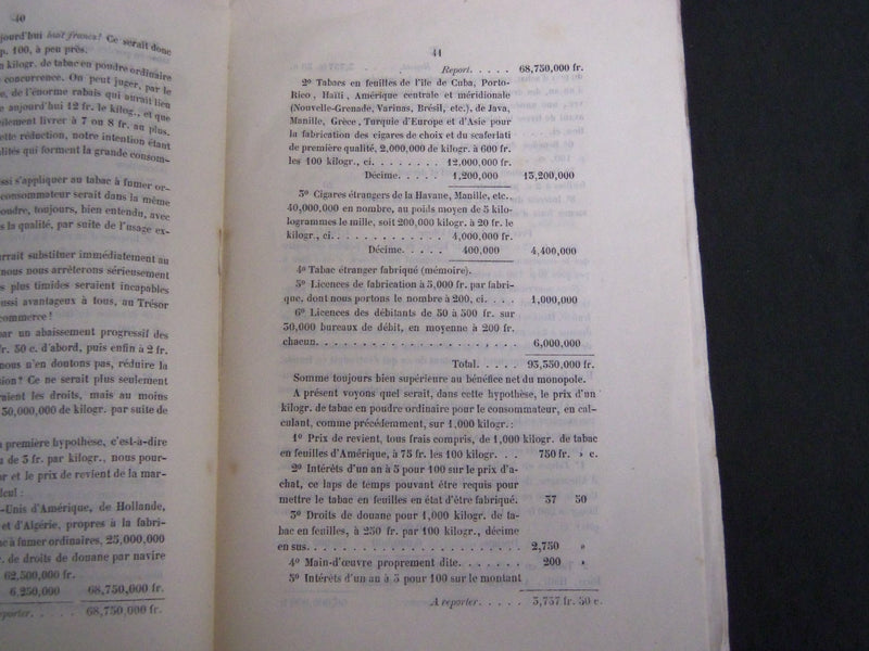 1846 DE LA QUESTION DU TABAC BOOK BY EUGENE LARRIEU - FRENCH - DEUXIEME - J 4637