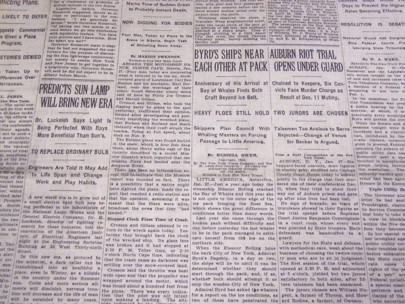 1930 JANUARY 28 NEW YORK TIMES - BYRD'S SHIPS NEAR EACH OTHER - NT 3910