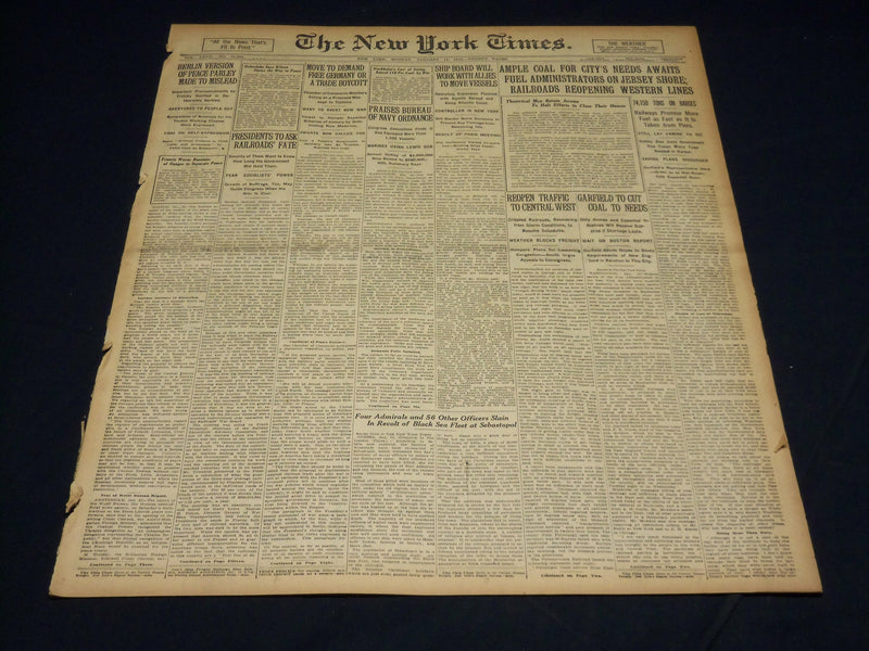 1918 JANUARY 14 NEW YORK TIMES - AMPLE COAL FOR CITY'S NEED - NT 7923