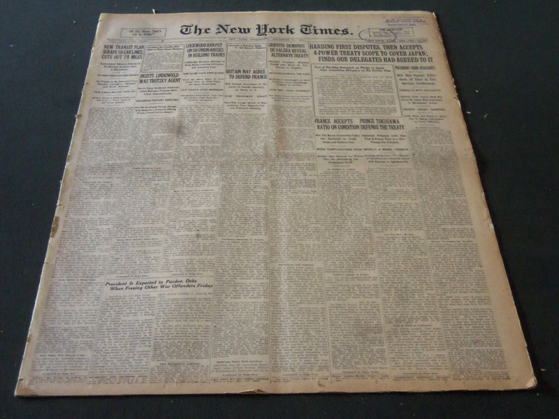 1921 DECEMBER 21 NEW YORK TIMES - HARDING ACCEPTS 4-POWER TREATY - NT 6145