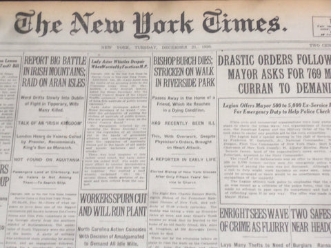 1920 DECEMBER 21 NEW YORK TIMES - BISHOP BURCH DIES ON WALK - NT 8497