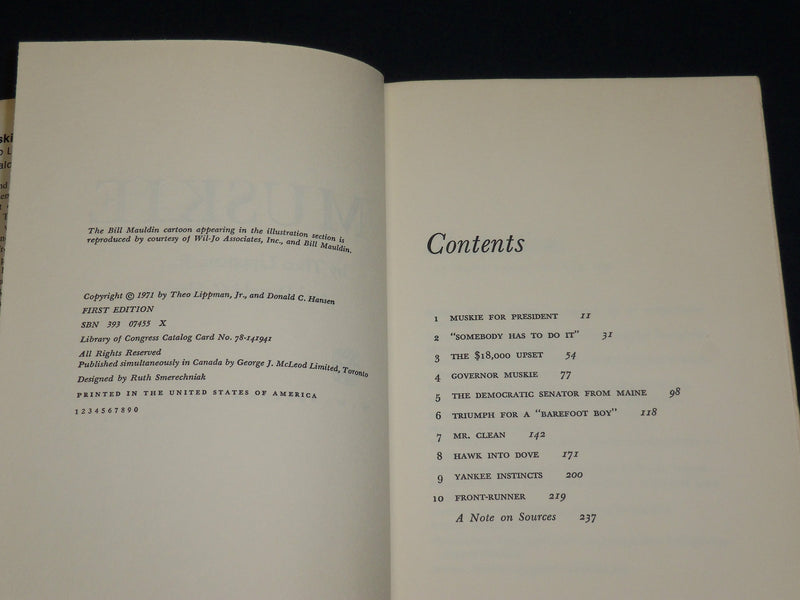 1971 MUSKIE BOOK BY THEO LIPPMAN JR. & DONALD C. HANSEN INSCRIBED - D 482