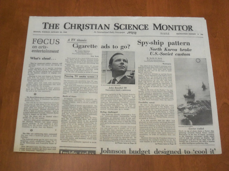 1968 JAN 30 THE CHRISTIAN SCIENCE MONITOR - SPY-SHIP PATTERN-NO. KOREA - NP 4638