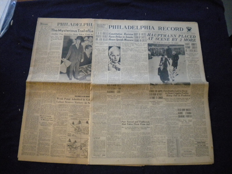 1935 JANUARY 23 PHILADELPHIA RECORD NEWSPAPER-HAUPTMANN PLACED AT SCENE- NP 6009